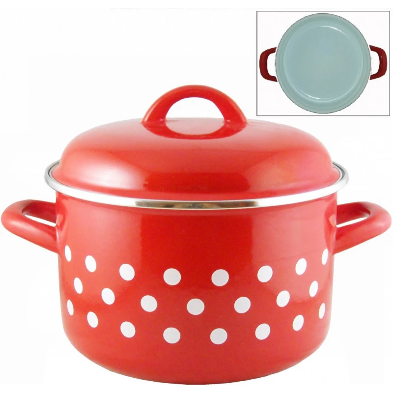 Smaltovaný hrniec 14cm hlboký s pokr.červený 1,5l