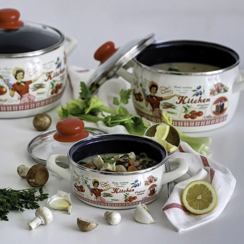 Smaltovaný hrniec so skl. pokr. hlboký 24cm/7,5L Retro amerika