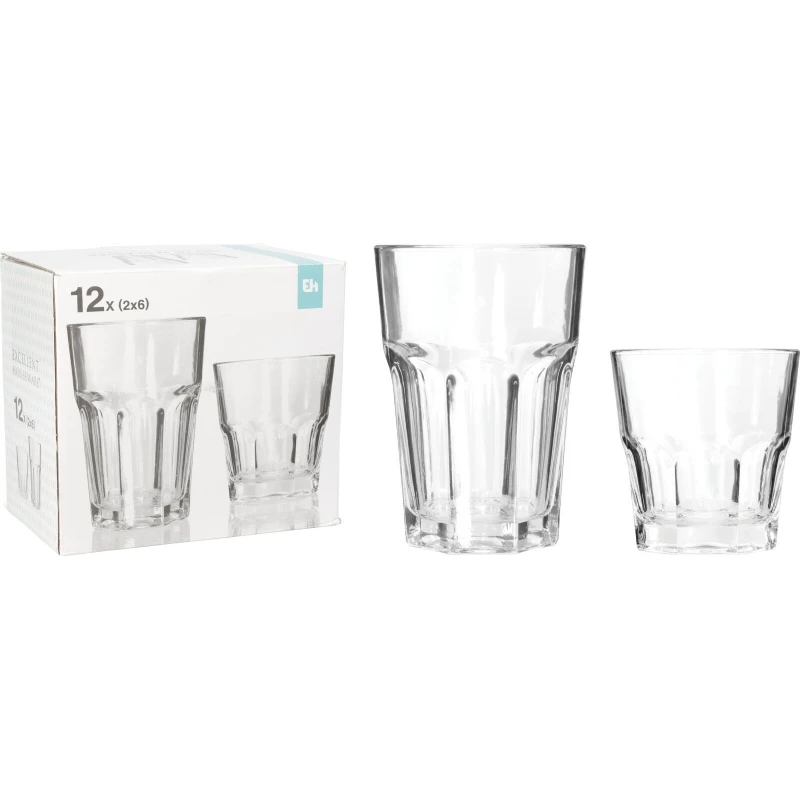 Sada pohárov sklo 12ks 6x250ml 6x360ml