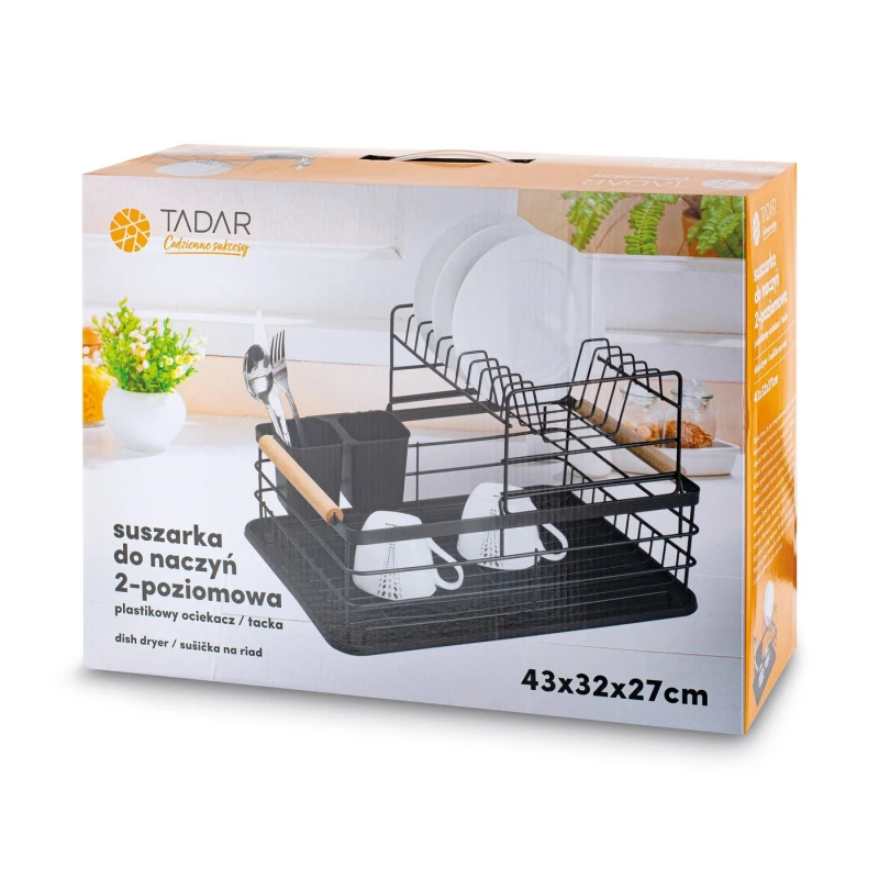 Odkvapkávač dvojposchodový + drevené úchyty 43x32x27cm