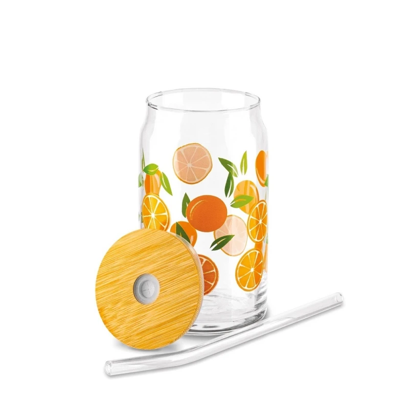 Pohár s vekom + slamka 450ml pomaranč