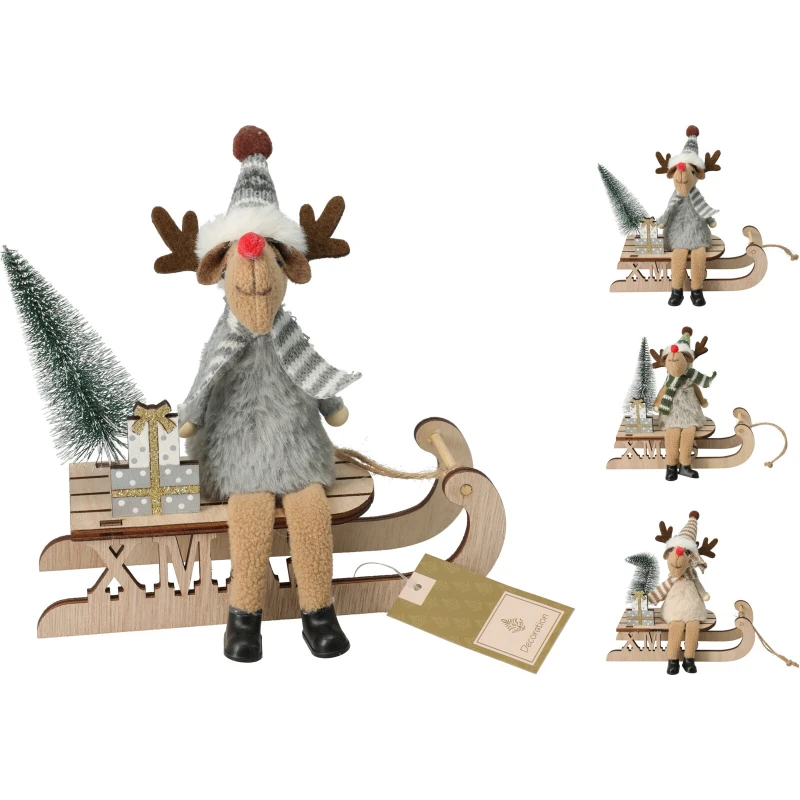 Vianočná dekorácia Sobík na saniach 18x7x18cm