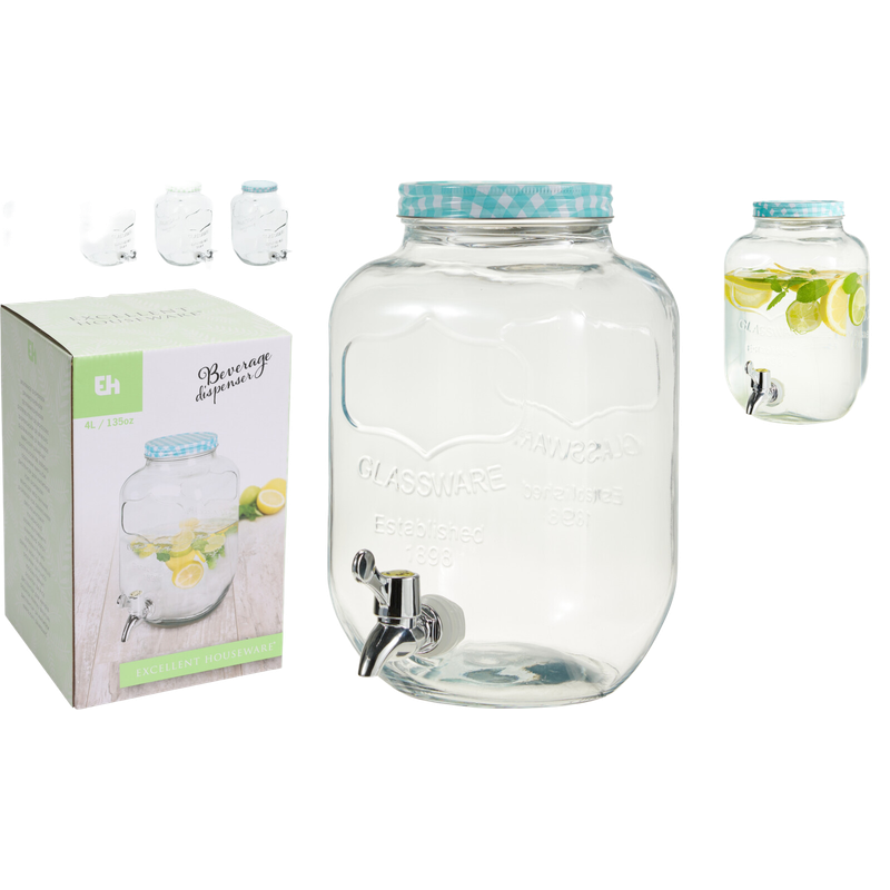 Pohár s kohútikom na limonádu 4l sklo