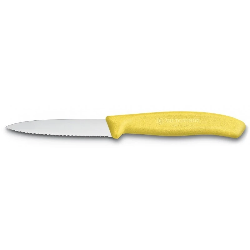 Kuchynský nôž SwissClassic 8 cm, zúbkovaná čepeľ,špicatý, žltý