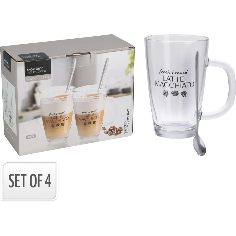 Sada šálok na latte 2ks+lyžičky sklo 300ml