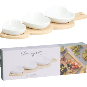 Servírovací set 4D srdce, porcelán/drevo 33x11x1cm