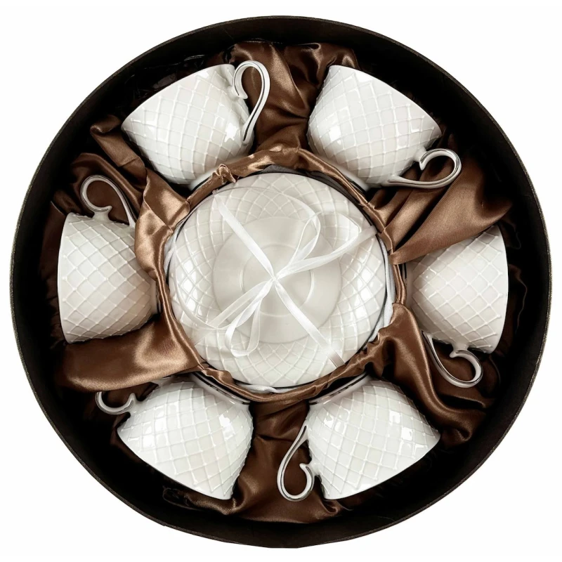 Sada šálok 6+6 Amber Silver 280ml porcelán
