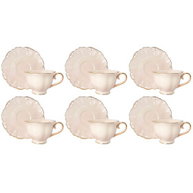 Sada šálok 6+6 Charlotte Cream 250ml porcelán