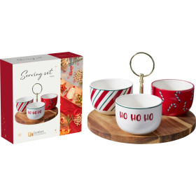 Servírovací set 3+1 Vianoce 29x10cm keramika/drevo