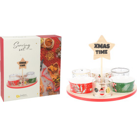 Servírovací set 7D Vianoce porcelán/sklo/bamboo